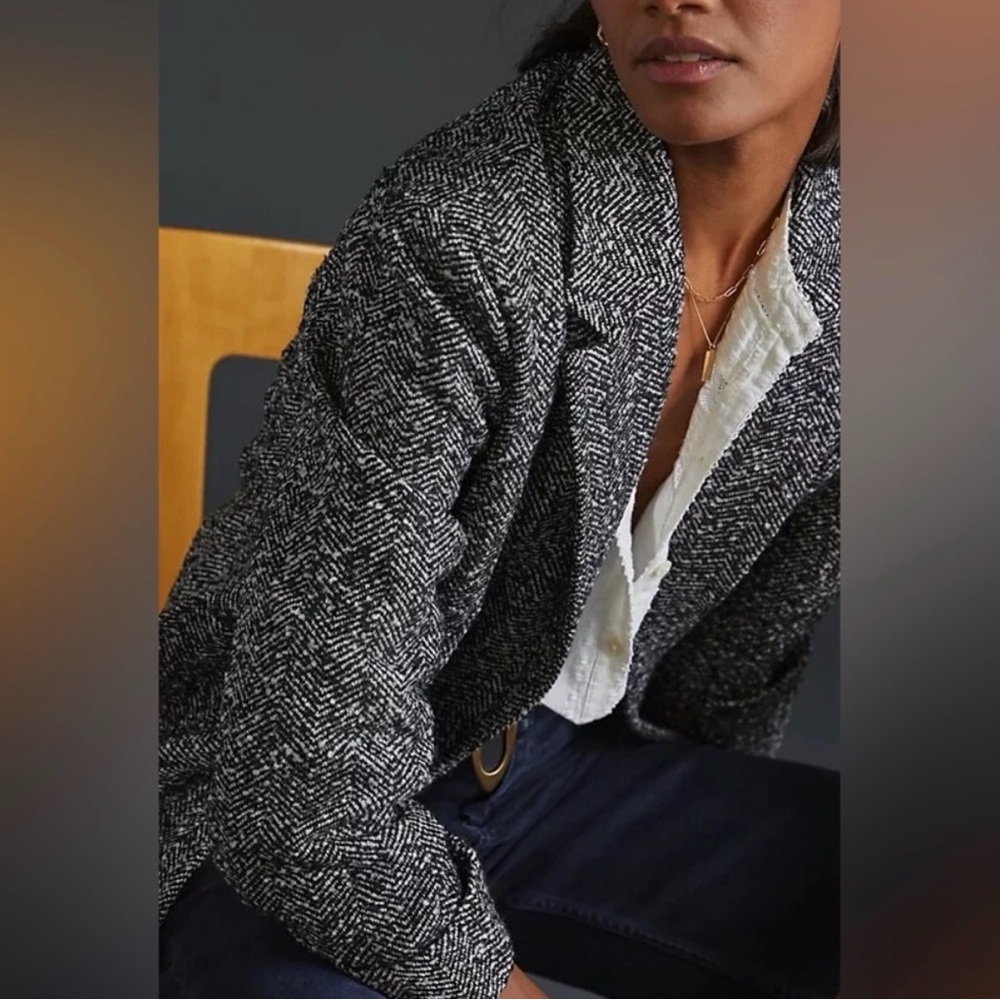 NWT Avec Les Filles Black & White Herringbone Blazer Jacket